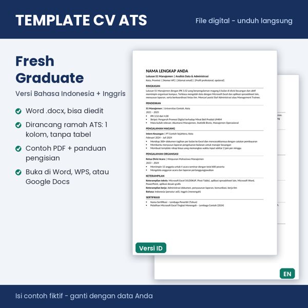 Pratinjau Template CV ATS Fresh Graduate & Magang