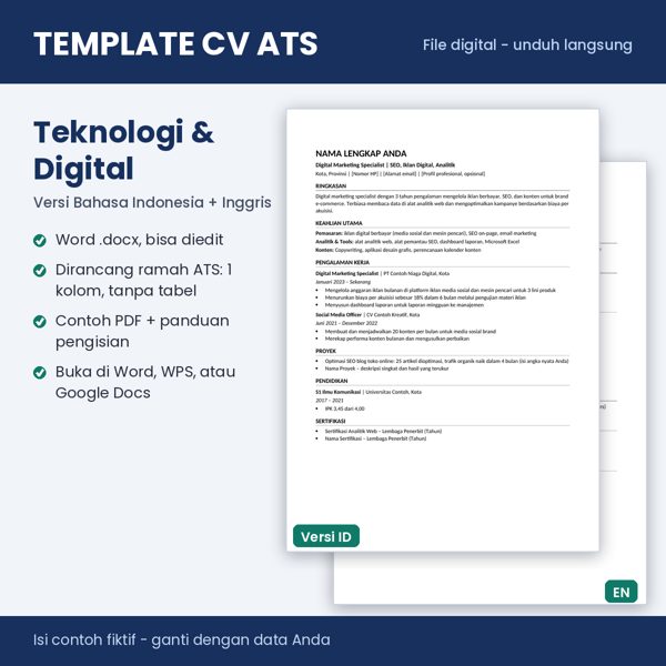 Pratinjau Template CV ATS IT, Programmer, Digital Marketing & Data
