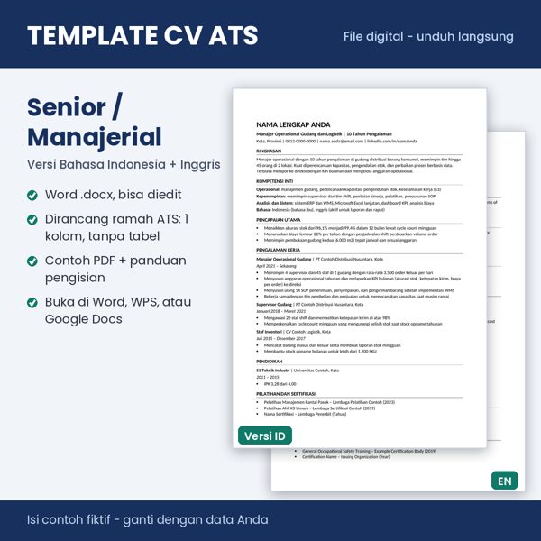 Pratinjau Template CV ATS Supervisor & Manajer / Senior